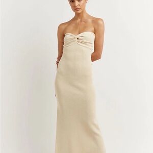 Strapless Twist Front Maxi Dress in Cream